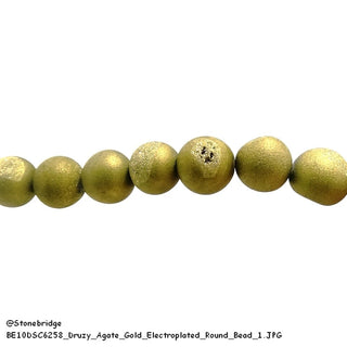 Druzy Agate Gold Electroplated - Round Strand 7" - 10mm    from Stonebridge Imports