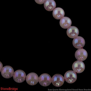 Rose Quartz Electroplated - Round Strand 7" - 8mm from The Rock Space