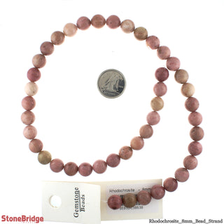 Rhodonite - Round Strand 15" - 8mm    from The Rock Space