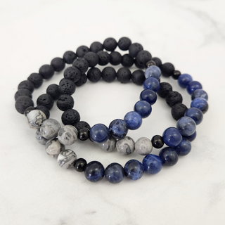 Sodalite & Grey Jasper & Lava Rock Bracelet (Men's) - 8mm    from The Rock Space