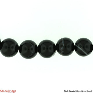Black Onyx Banded - Round Strand 15" - 8mm