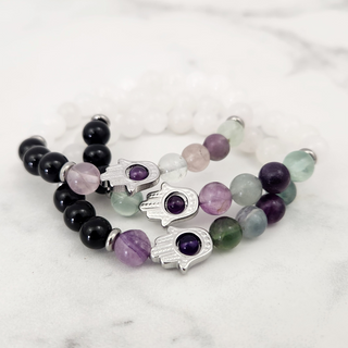 Fluorite & Amethyst & Black Onyx & White Jade Bracelet - 8mm    from The Rock Space