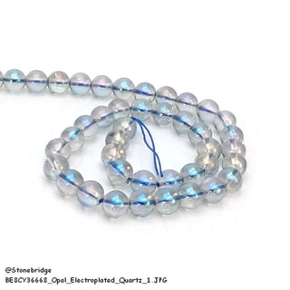 Clear Quartz - Bluish Opal Electroplated - Round Strand 15" - 6mm    from The Rock Space