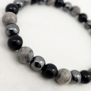 Grey Jasper & Black Onyx & Hematite Bracelet (Men's) - 8mm    from The Rock Space