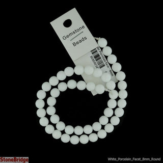 White Porcelain Faceted - Round Strand 15" - 8mm from The Rock Space
