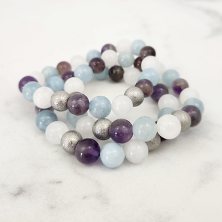 White Jade & Aquamarine & Amethyst Bracelet (Kids 4+) - 8mm from The Rock Space