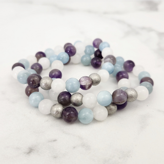 White Jade & Aquamarine & Amethyst Bracelet (Womens) - 8mm    from The Rock Space