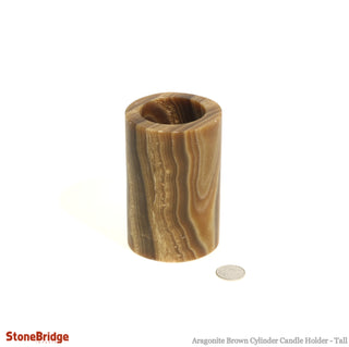 Aragonite Brown Round Candle Holder - Tall    from The Rock Space