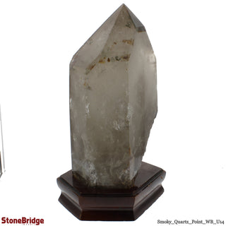 Smoky Quartz Point On Wood Base U#14 - 13 1/2"    from The Rock Space