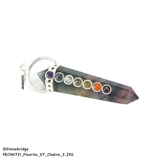 Fluorite Double Point with Chakra Stones - Silver Plated Pendant    from The Rock Space
