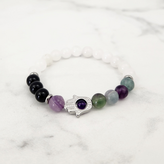 Fluorite & Amethyst & Black Onyx & White Jade Bracelet - 8mm    from The Rock Space