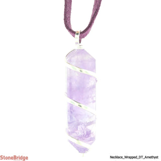 Amethyst Double Terminated With Coil Wrapper Necklace On Suede Cord    from The Rock Space