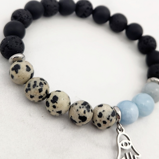 Lava Rock & Dalmatian Jasper & Aquamarine Bracelet - 8mm from The Rock Space