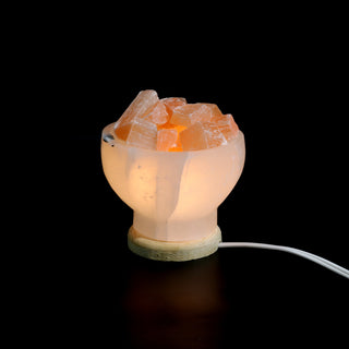 Selenite Lamp Bowl with Orange Chips - 6"    from The Rock Space