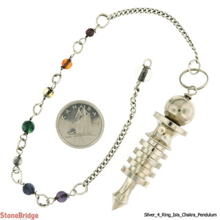 Metal Pendulum - Silver Colour 4 Ring Isis with Chakra Beads - 2"    from The Rock Space