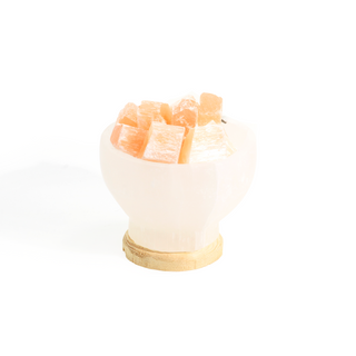 Selenite Lamp Bowl with Orange Chips - 6" from The Rock Space
