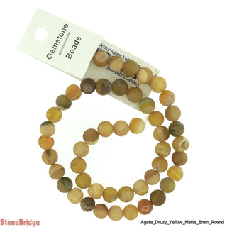 Druzy Agate Round Bead Strand 15" - 8mm Yellow Matte (Enhanced) from The Rock Space