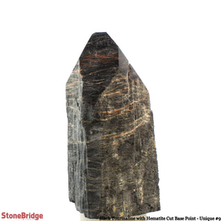 Black Tourmaline & Hematite Cut Base, Polished Point U#9 from The Rock Space