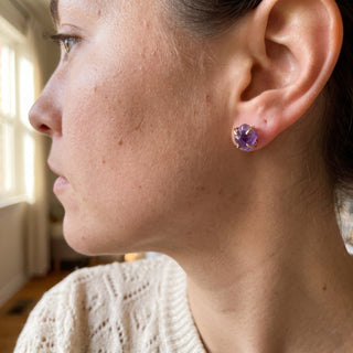 Amethyst Silver/Gold Plated Chakra Stud Earrings from Stonebridge Imports