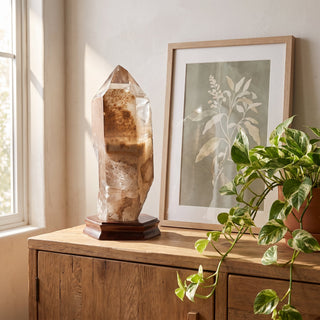Smoky Quartz Point On Wood Base U#12 - 13 1/4" from Stonebridge Imports