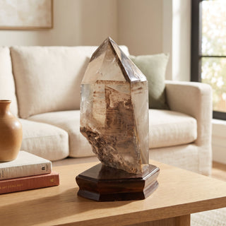 Smoky Quartz Point On Wood Base U#14 - 13 1/2" from Stonebridge Imports