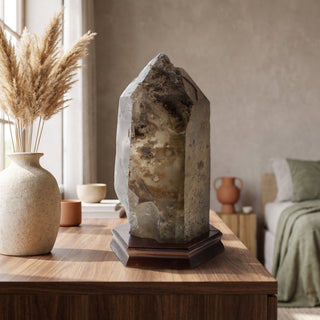 Smoky Quartz Point On Wood Base U#15 - 12 3/4" from Stonebridge Imports