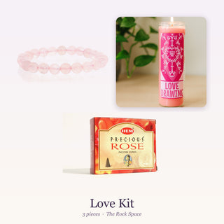 Love Kit: Rose Quartz Bead Bracelet, 7-Day Manifestation Candle, Precious Rose Hem Incense Cones - 10 Pack