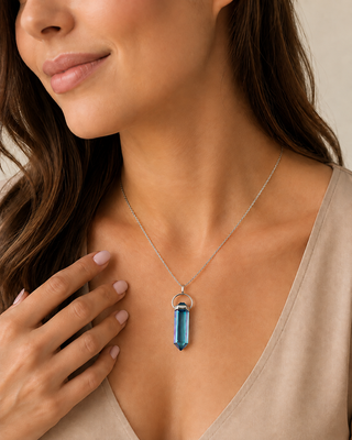Aqua Aura Double Terminated Necklace (Enhanced)