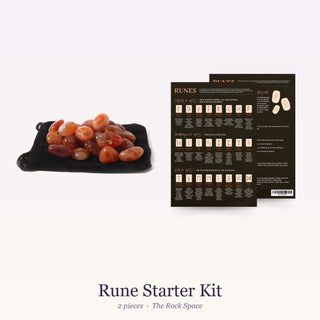 Rune Starter Kit: Carnelian Runes Set, QuickStudy Guide 2.0 - Runes