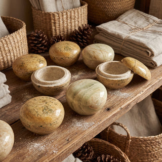 Soapstone Trinket Box - Round Top Varnished 3" from The Rock Space