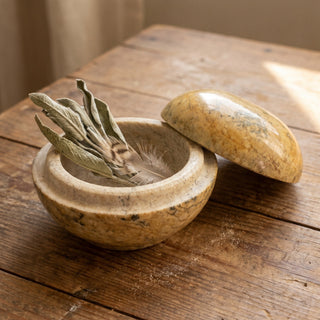 Soapstone Trinket Box - Round Top Varnished 3" from The Rock Space
