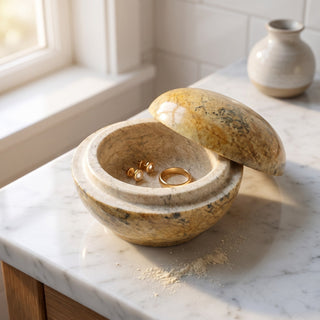 Soapstone Trinket Box - Round Top Varnished 3" from The Rock Space