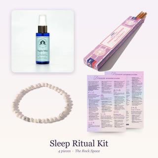 Sleep Ritual Kit: Night Mist Spray - The Power Of Healing - 2oz Bottle, French Lavender Satya Incense Sticks - 15g, Howlite White Bead Bracelet, QuickStudy Guide 2.0 - Dream Interpretations