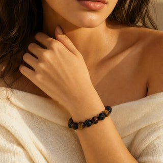 Tiger's Eye Mix Round Bracelet - 12mm from Stonebridge Imports