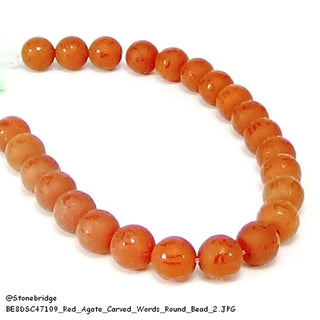 Red Agate - Carved Words - Round Strand 7" - 8mm