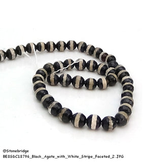 Black Agate With White Stripe Faceted - Round Strand 15" - 8mm    from The Rock Space
