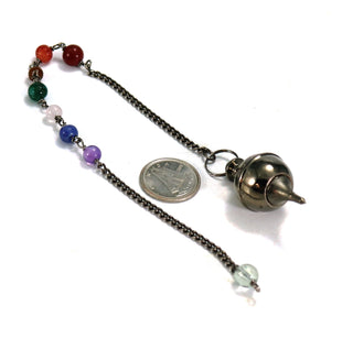 Ball & Point - Black Metal Pendulum with Chakra Beads    from The Rock Space