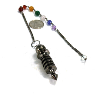 Metal Pendulum - Black Colour 4 Ring Isis with Chakra Beads - 2"    from The Rock Space