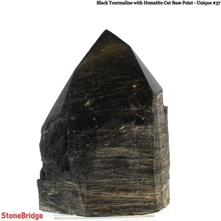 Black Tourmaline & Hematite Cut Base, Polished Point U#37    from The Rock Space