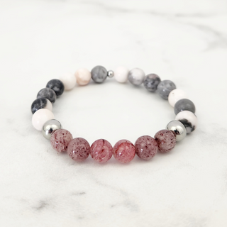 Pink Zebra Jasper & Strawberry Quartz Bracelet - 8mm    from The Rock Space