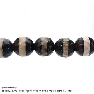 Black Agate With White Stripe Faceted - Round Strand 15" - 8mm    from The Rock Space